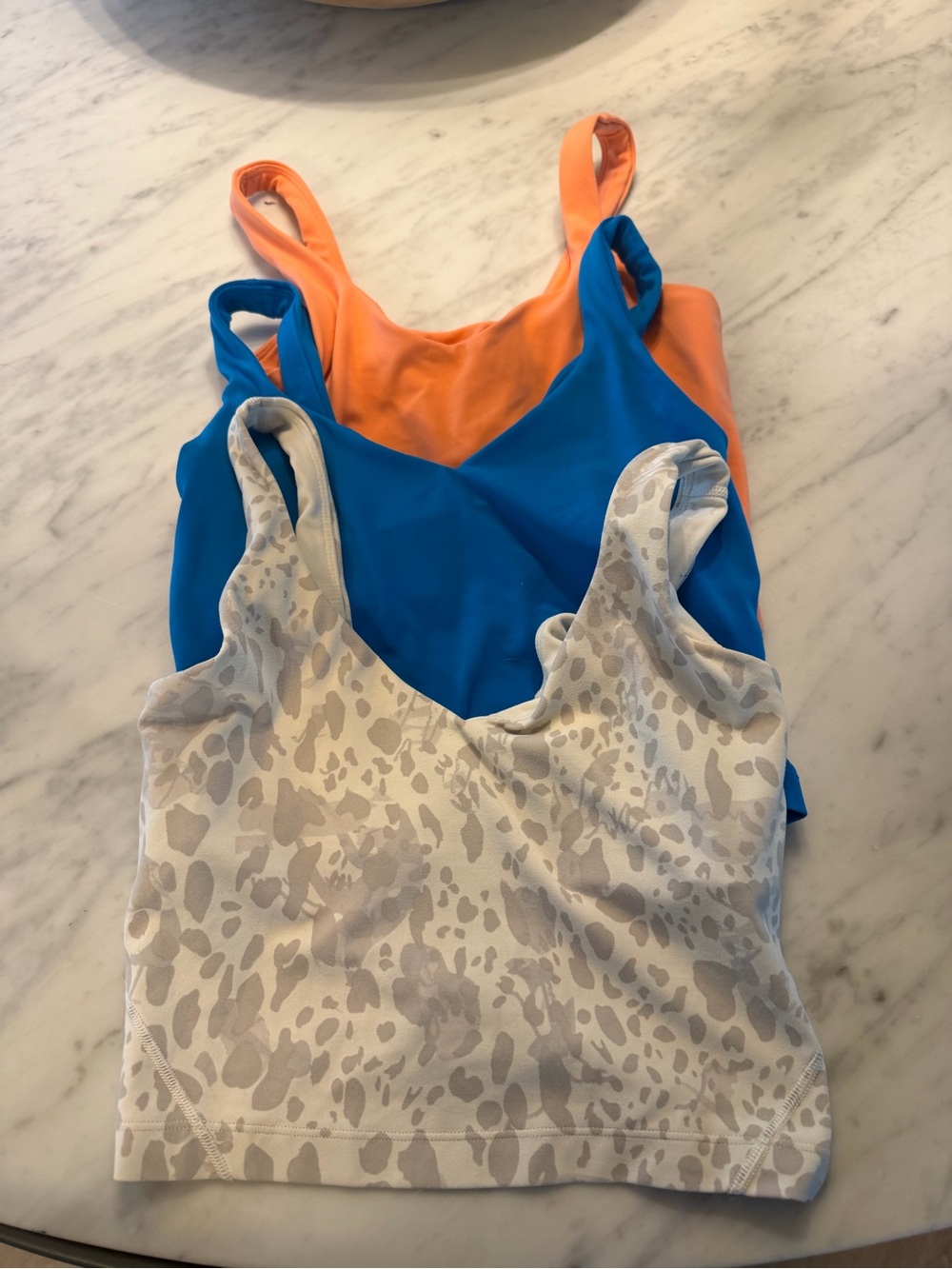 lululemon athletica Crop Tank Trio — Orange, Blue & Cream Leopard